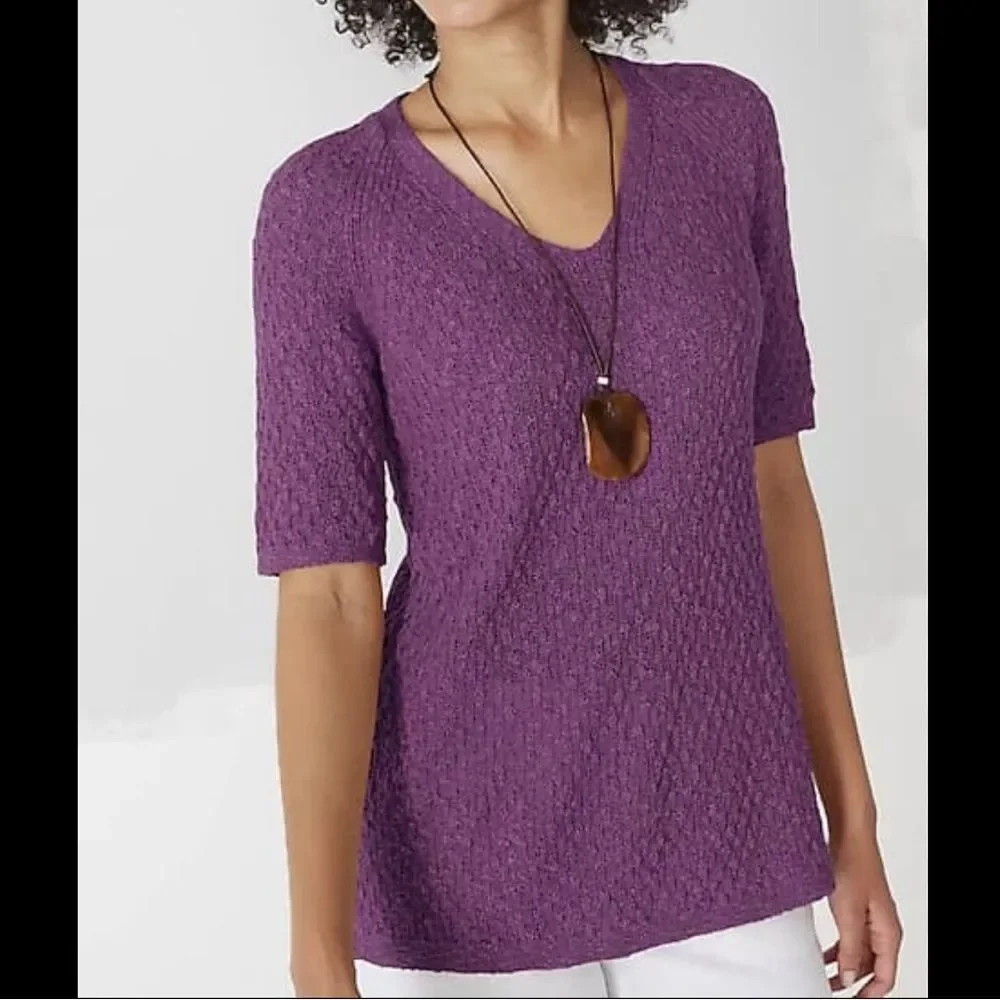 J. Jill Dimensional Short Sleeve V-neck Sweater M